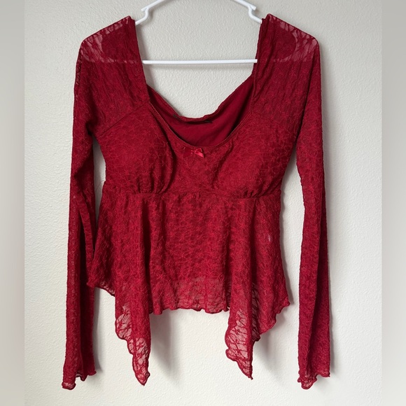 Heart & Hips Tops - Women’s XL Red Lace Handkerchief Hem Padded Top Romantic Whimsigoth Y2K